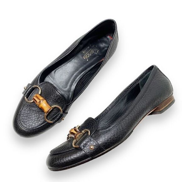 Gucci Classic Vintage Bamboo Horse Bit Black Leather Loafer Flats Women’s Size 7 - Picture 1 of 12